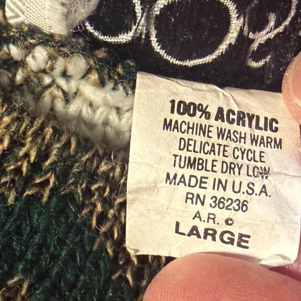 Vintage Holiday‎ Sweater Womens L Snowflake Fair Isle Pullover Green Nature Rose - Picture 4 of 8